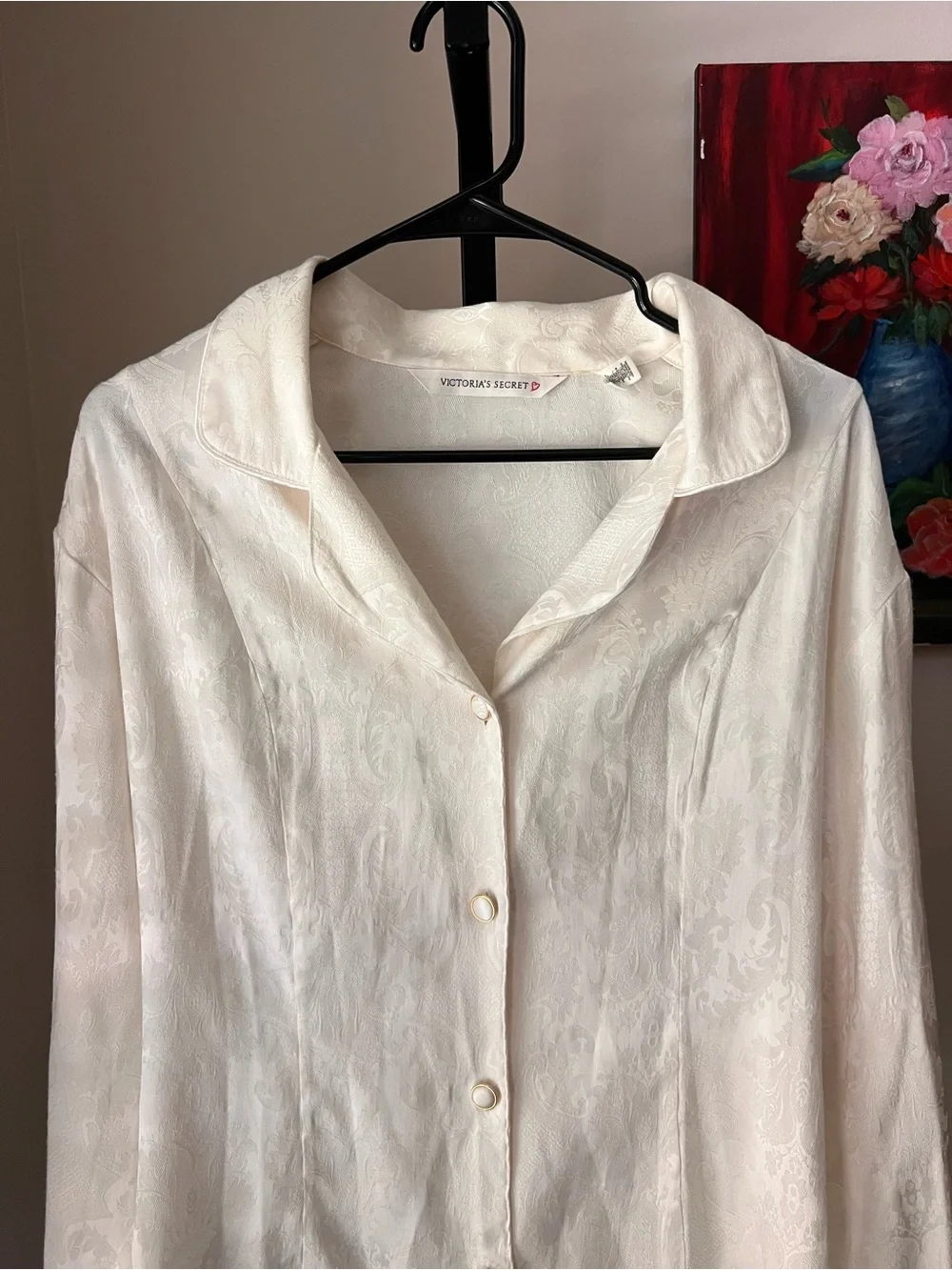 Victoria's Secret Ivory Satin Button-Front Shirt - Picture 2 of 8
